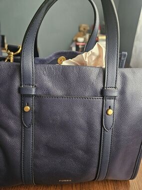 Fossil Navy Leather Tote